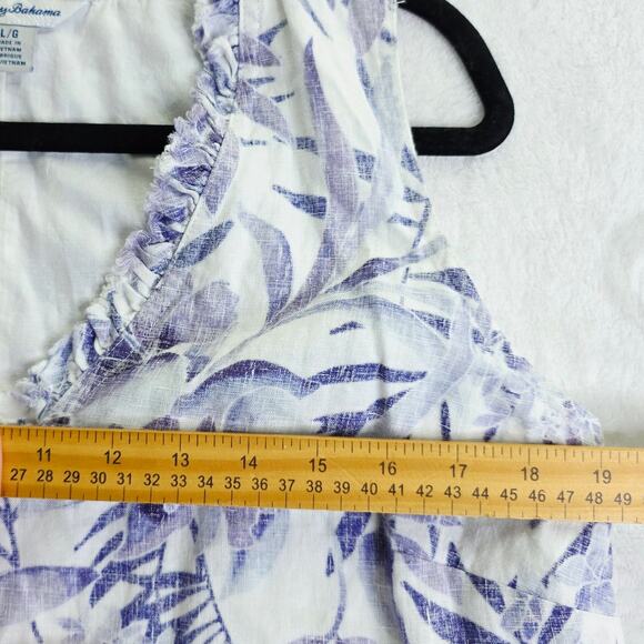Tommy Bahama Two Palms Linen Dress Large Purple Floral V-Neck Ruffle Tropical - Picture 12 of 13